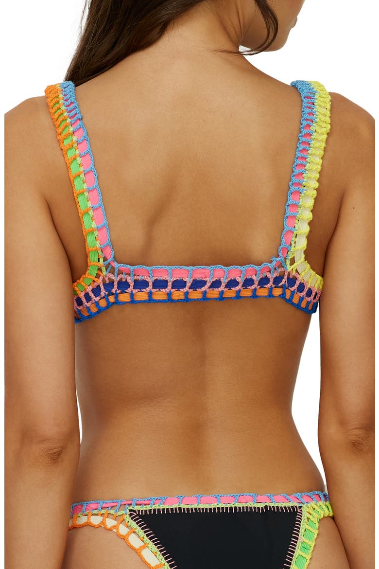Colorful Whipstitch Trim Triangle Bikini Top, Alternate, color, BLACK