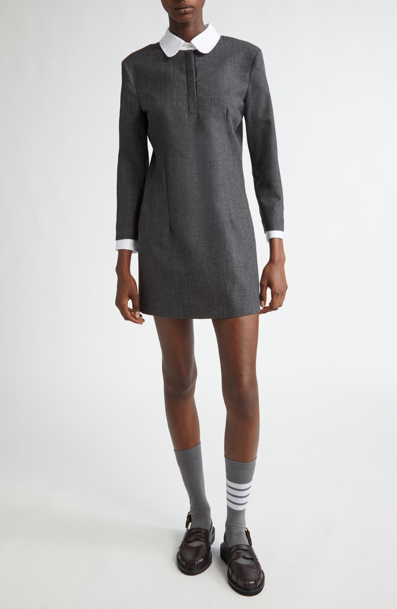 Thom Browne Wool & Cotton Mixed Media Minidress, Main, color, Dark Grey