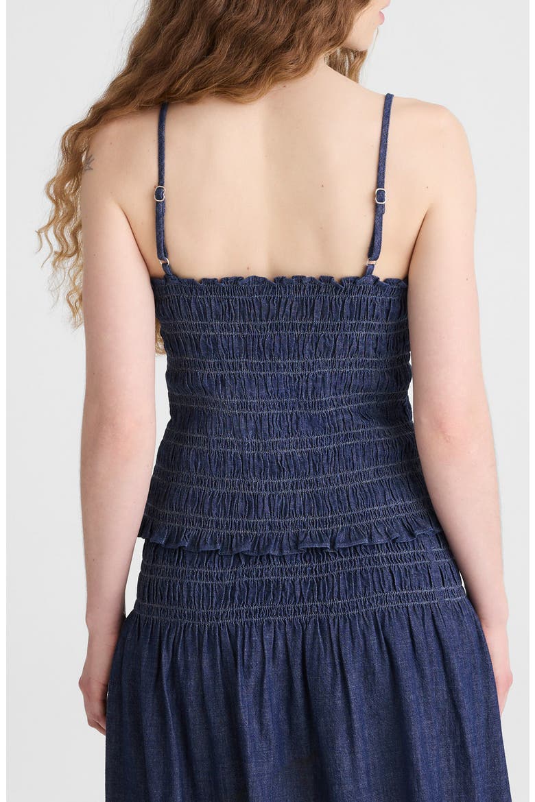 Denim Smocked Tank, Alternate, color, DARK COVE WASH