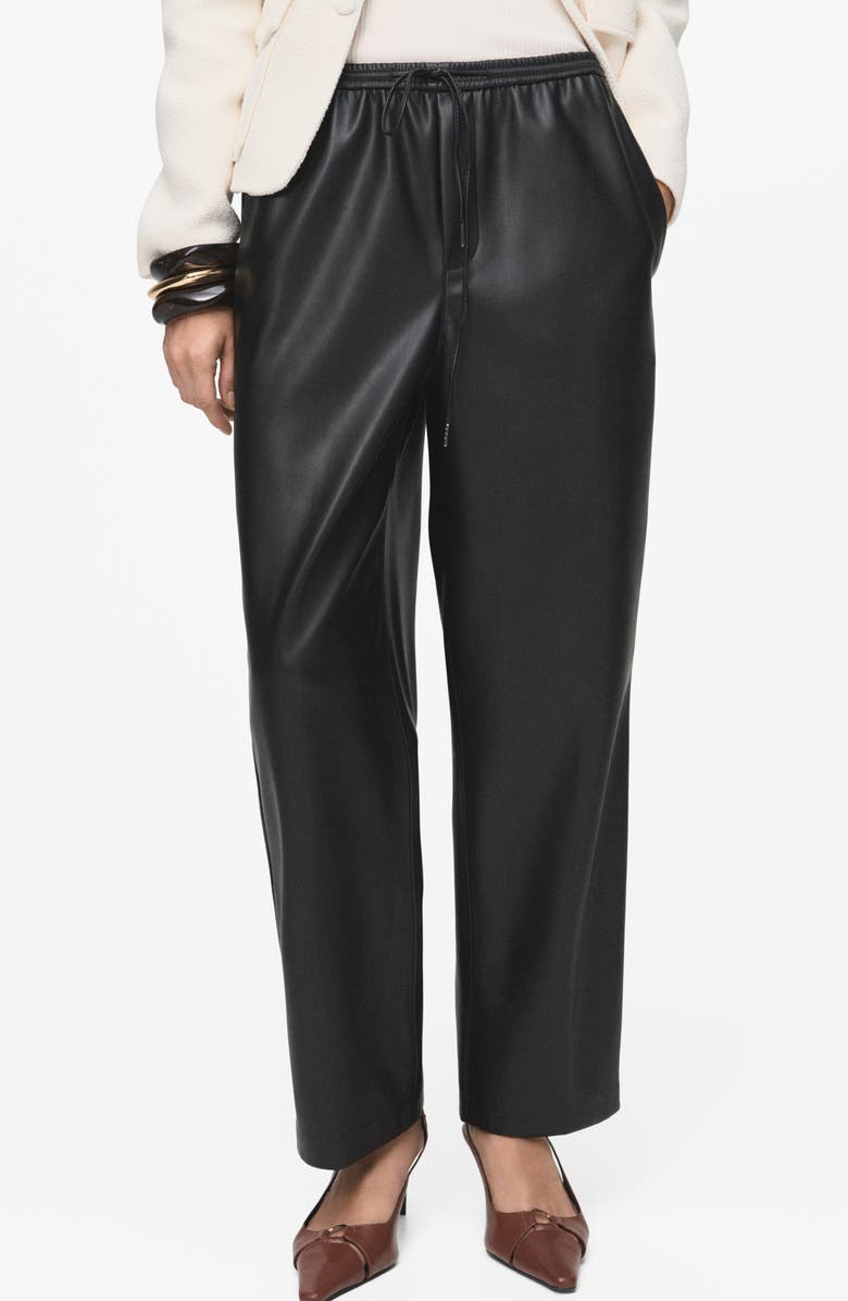 MANGO Faux Leather Drawstring Pants, Main, color, Black