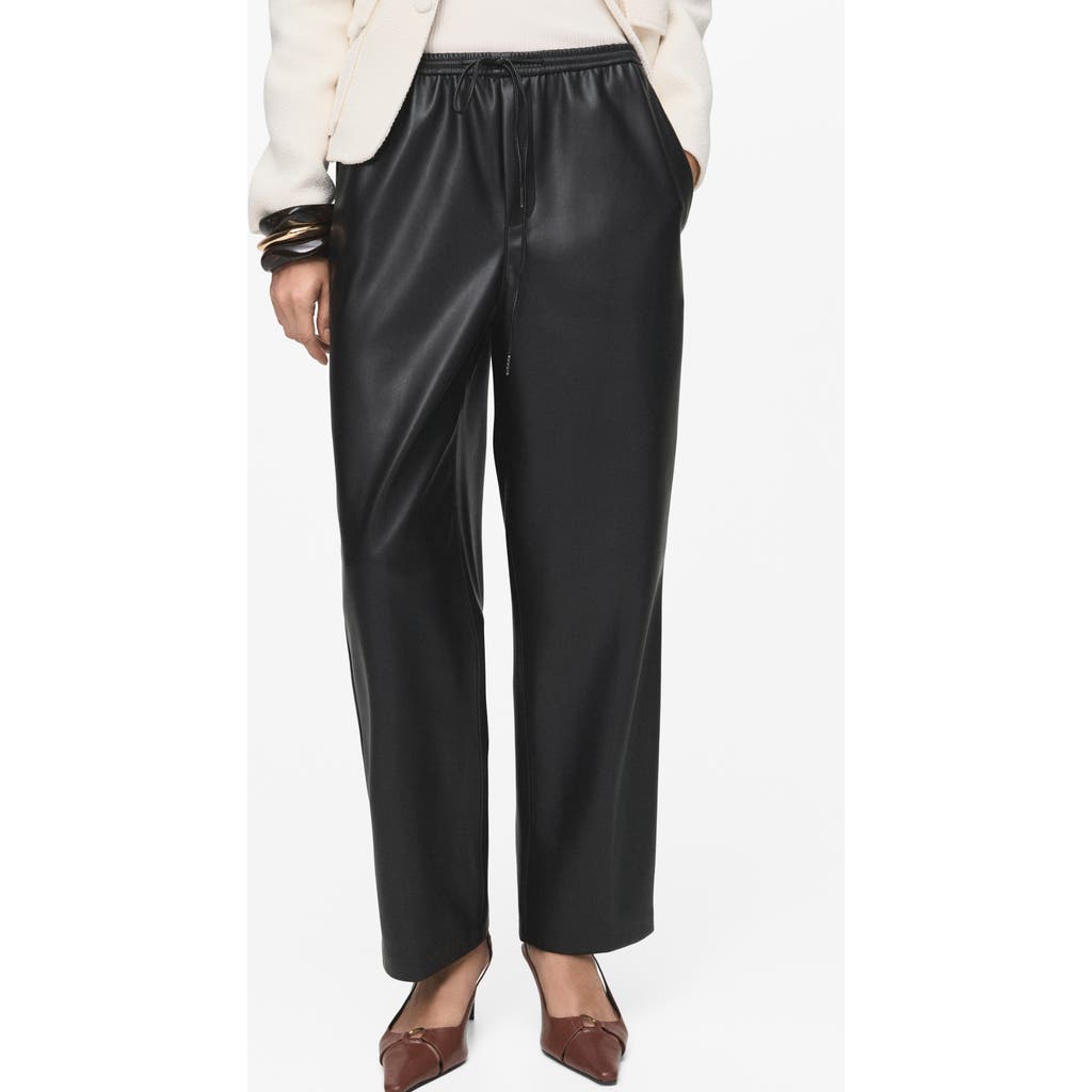 Mango Faux Leather Drawstring Pants In Black