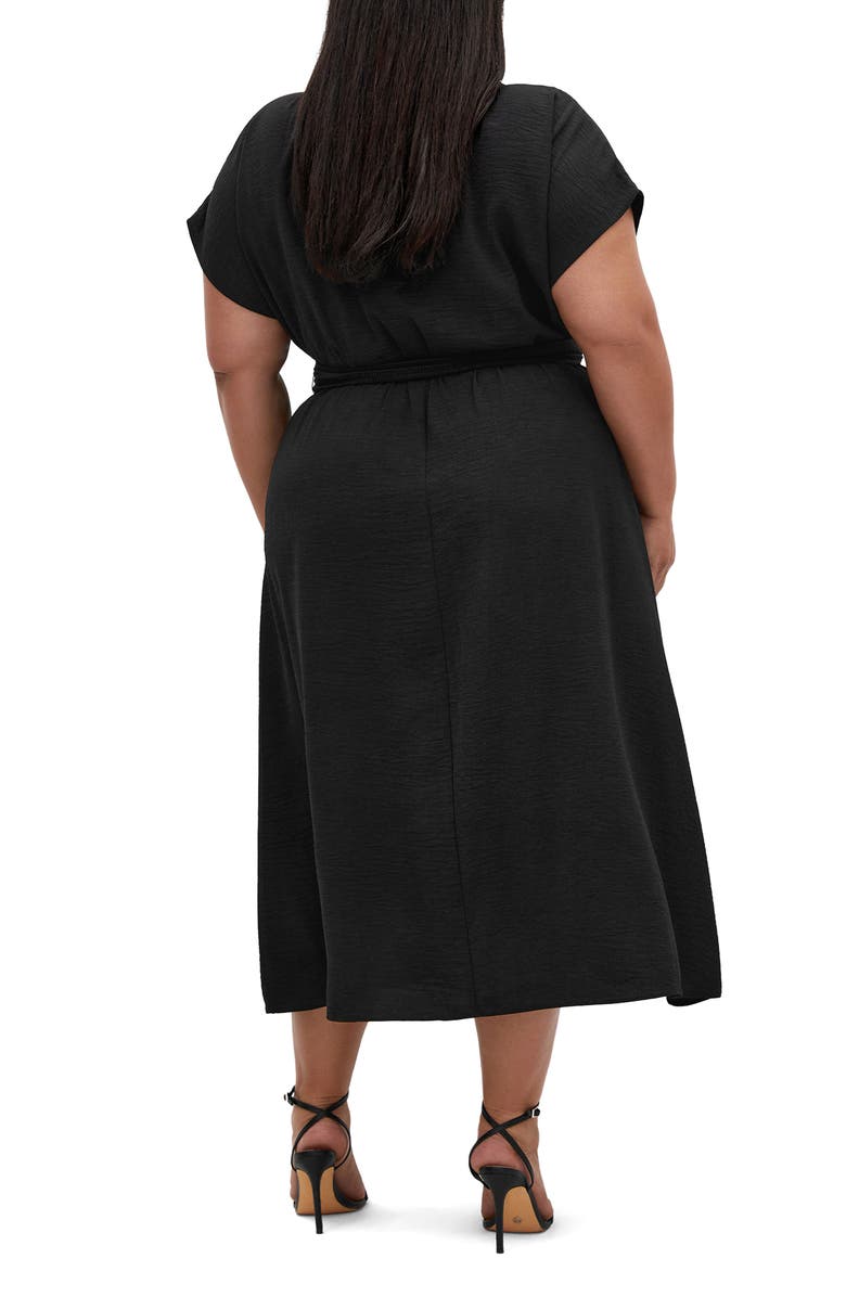 City Chic Maya Tie Belt Midi Dress, Alternate, color, Black