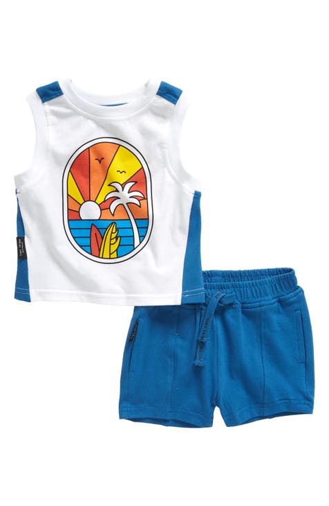 Sunset Cotton Graphic Tank Top & Shorts Set (Baby)