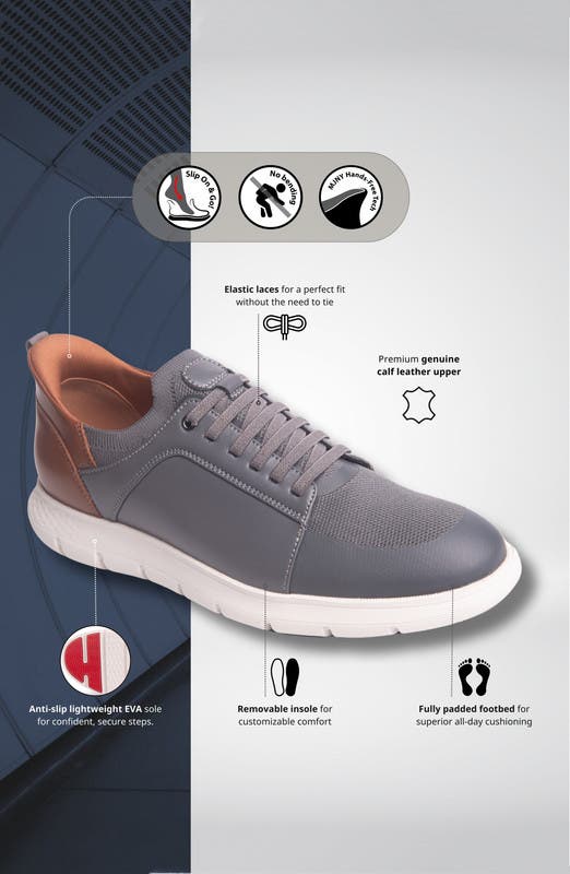 Marc Joseph New York Newbury Street Hands Free Technology Lightweight Leather Sneaker, Alternate, color, Grey Napa Leather