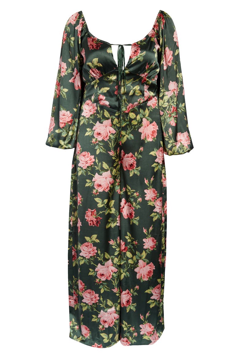 Curve Floral Satin Jumpsuit, Main, color, GREEN