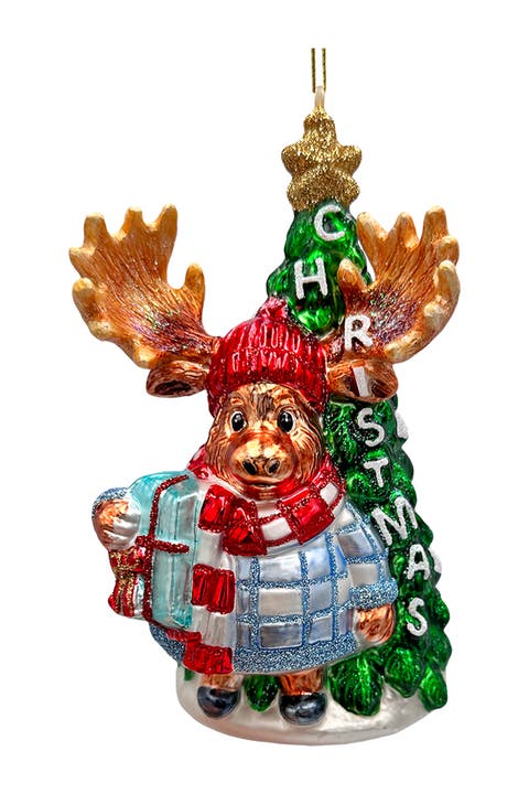 Cozy Sweater Moose Glass Christmas Ornament