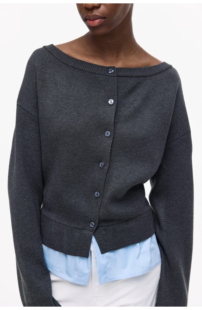 H&M Layered Off-the-shoulder Cardigan, Main, color, Dark Gray Melange