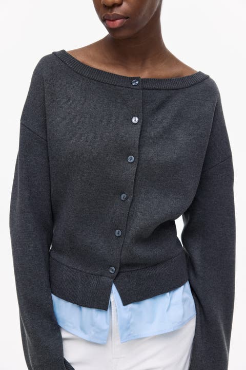 Layered Off-the-shoulder Cardigan