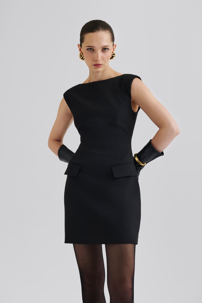 Adelina High Neck Mini Dress, Alternate, color, Black