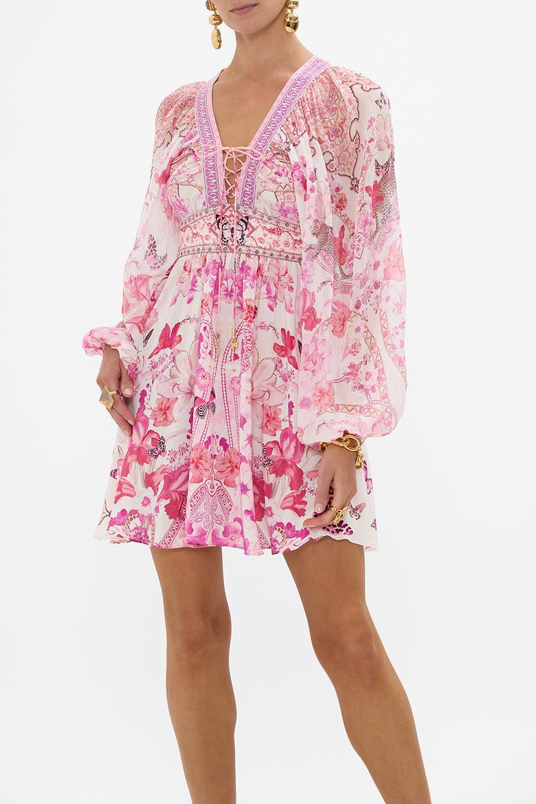 LACE UP FRONT SHORT DRESS BOTANICAL NOVELLA, Alternate, color, BOTANICAL NOVELLA