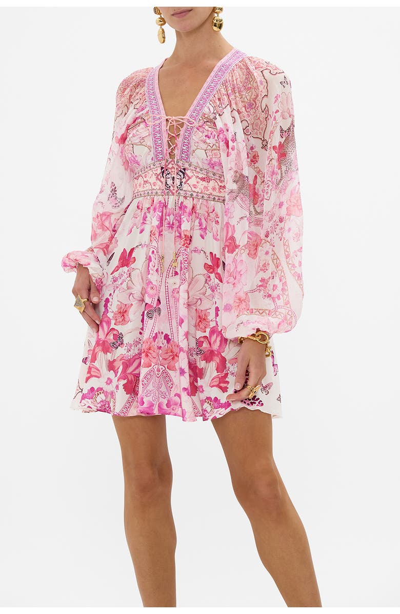 Camilla LACE UP FRONT SHORT DRESS BOTANICAL NOVELLA, Alternate, color, Botanical Novella