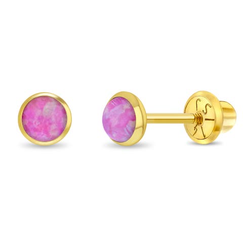14k Opal Bezel Girl Earrings
