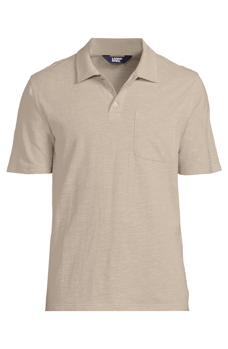 Lands' End Short Sleeve Cotton Linen Polo, Alternate, color, Khaki Sand Heather