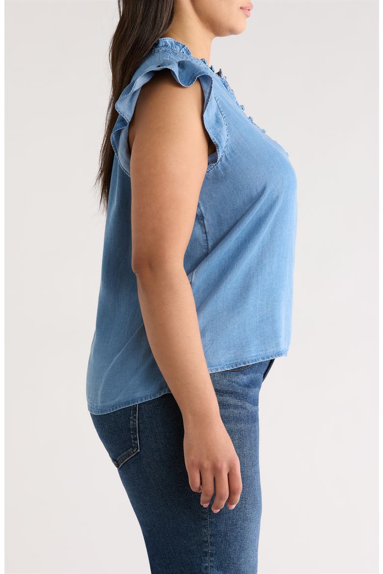 Flutter Sleeve Popover Chambray Top, Alternate, color, MEDIUM WASH