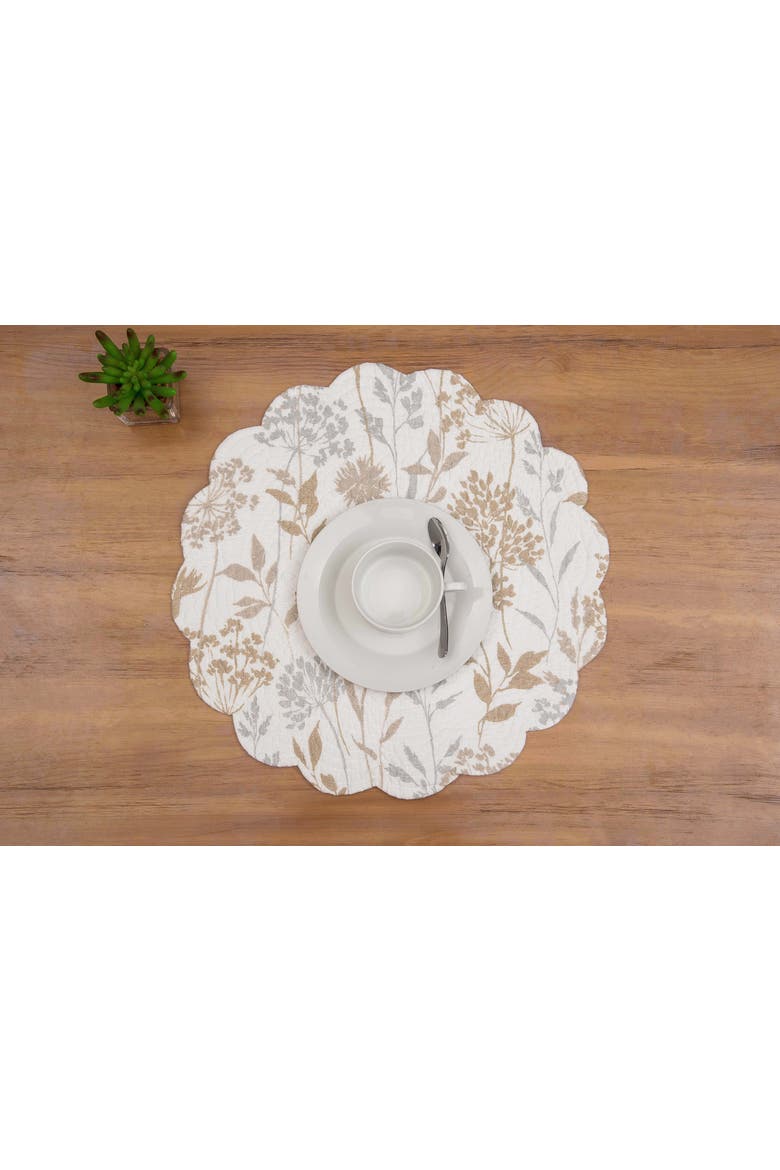 Carmella Fields 100% Cotton Quilted Round Set of 6 Placemats 17", Alternate, color, Gold