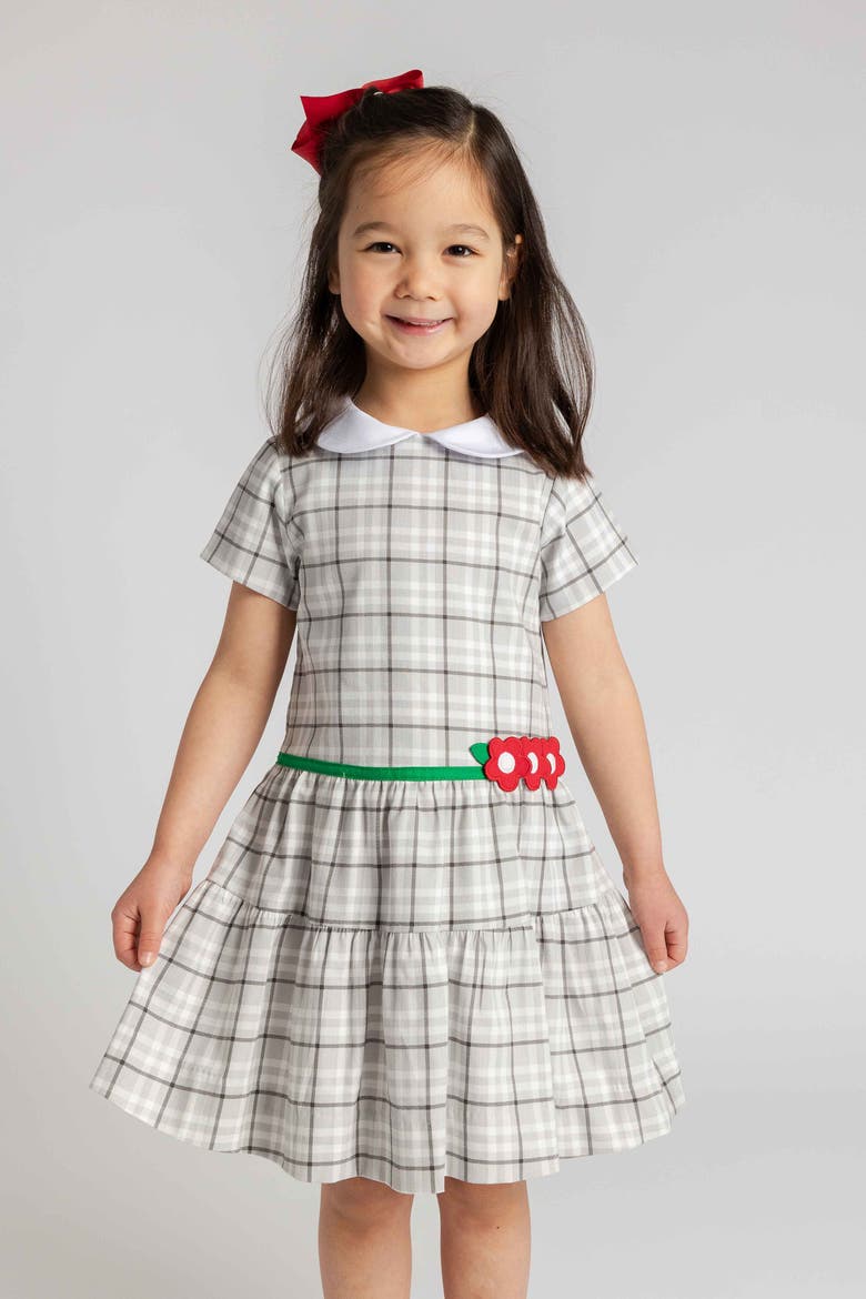 Plaid Dress with Flowers, Alternate, color, Grey & White Plaid