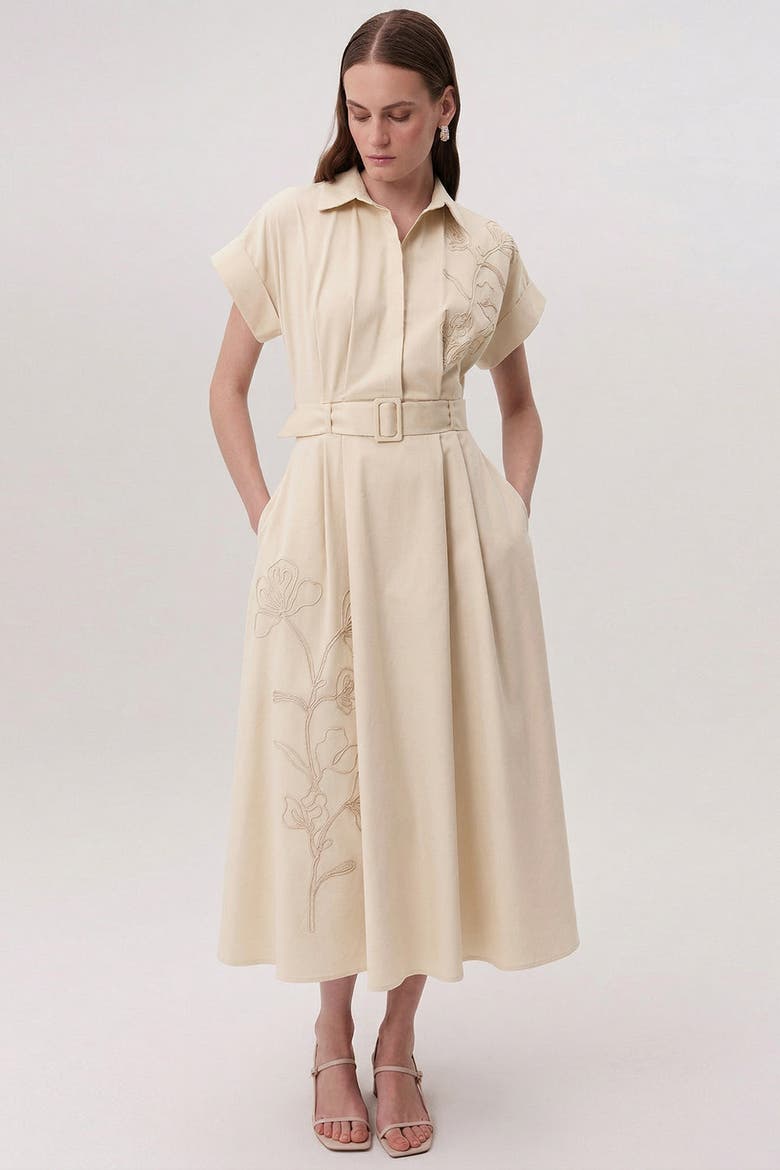 Kelsie Short Sleeve Midi Shirt Dress, Main, color, Cream