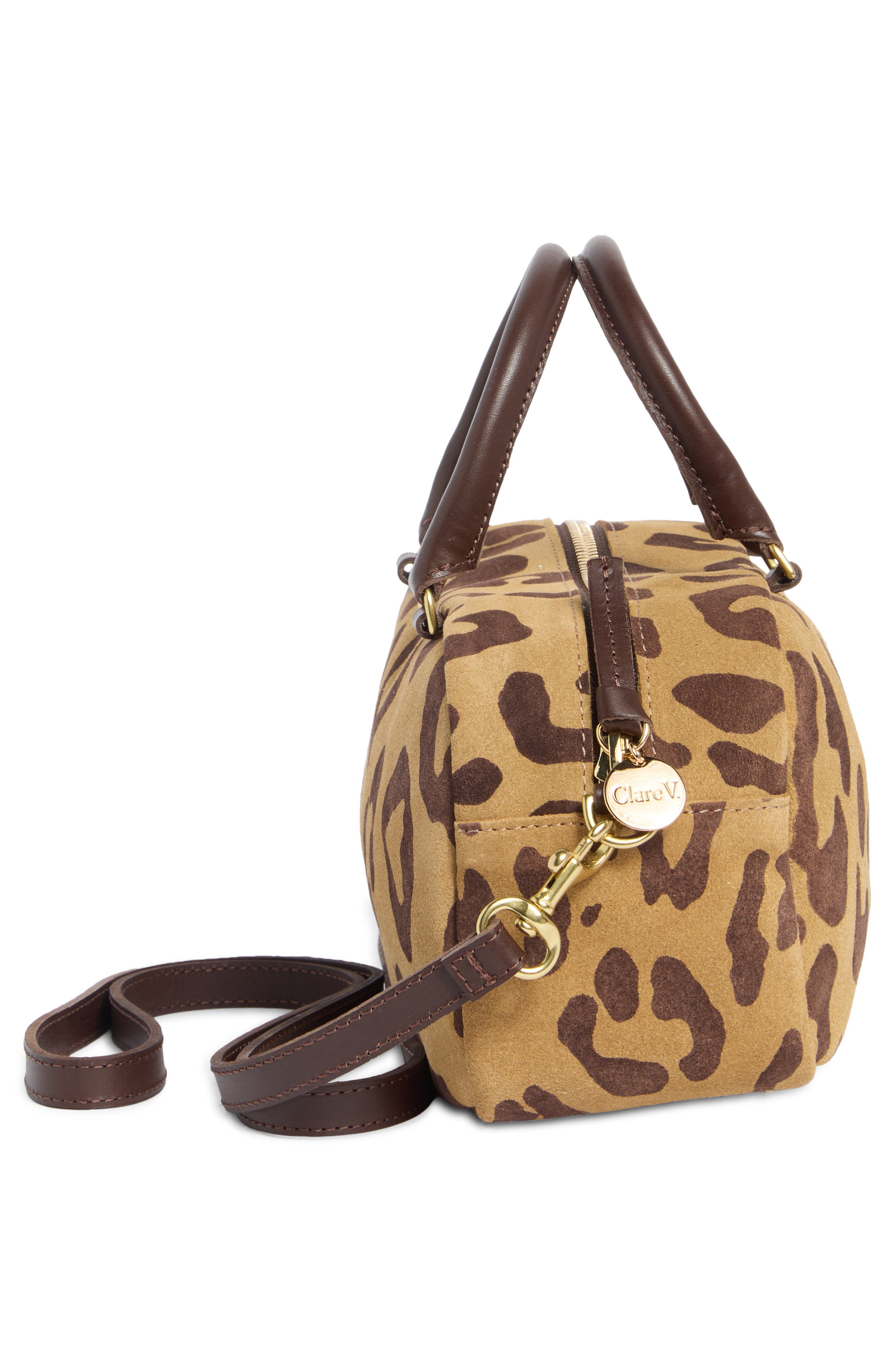 Clare V. Petite Claudine Suede Crossbody Bag, Alternate, color, Lark/ Brown