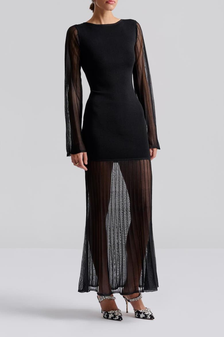 Haisley Sheer Knitted Maxi Dress, Alternate, color, Black