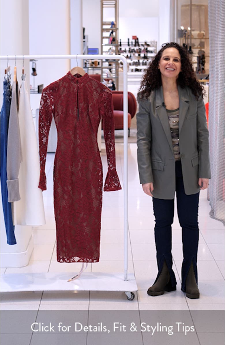 Pierette Cutout Detail Long Sleeve Lace Body-Con Dress, sales video thumbnail