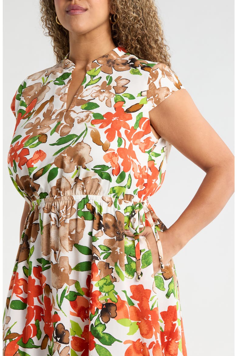 Floral Print Drawstring Midi Dress, Alternate, color, VANILLA ICE MULTI