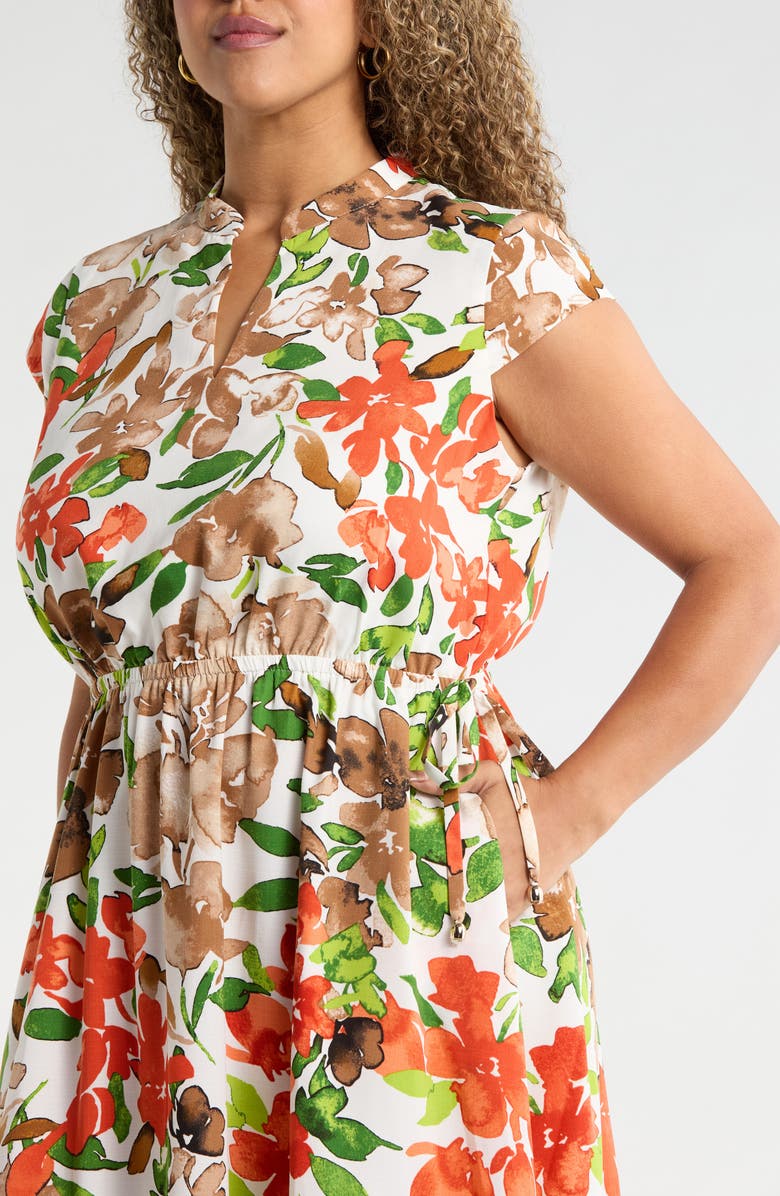 KASPER Floral Print Drawstring Midi Dress, Alternate, color, Vanilla Ice Multi