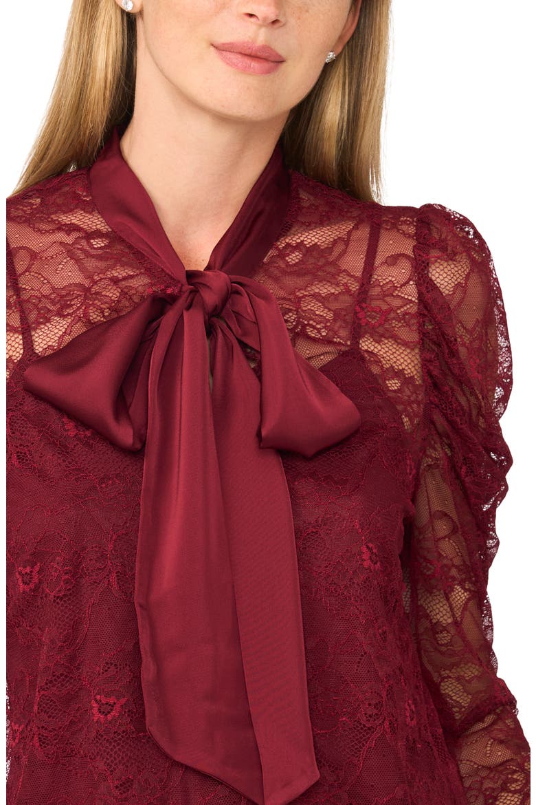 Lace Tie Neck Top, Alternate, color, CRISP MERLOT