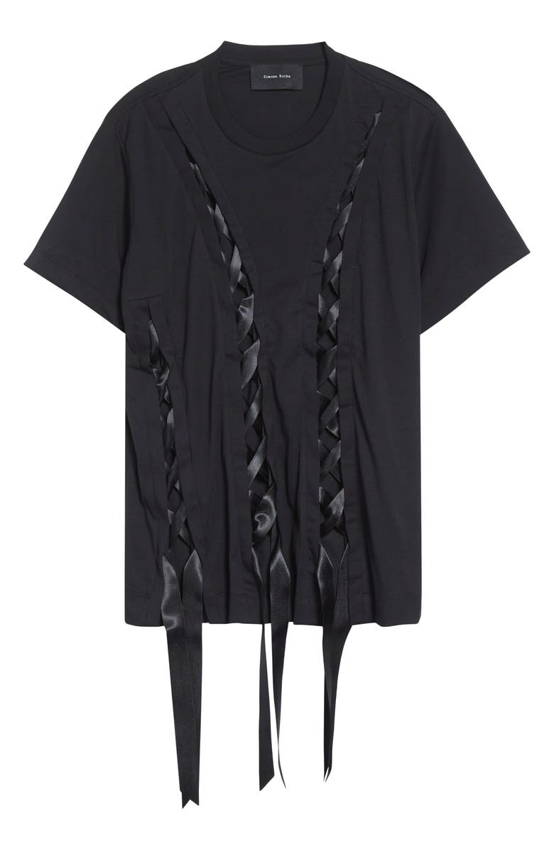 Simone Rocha Unraveling Ribbon Inset T-Shirt, Alternate, color, Black