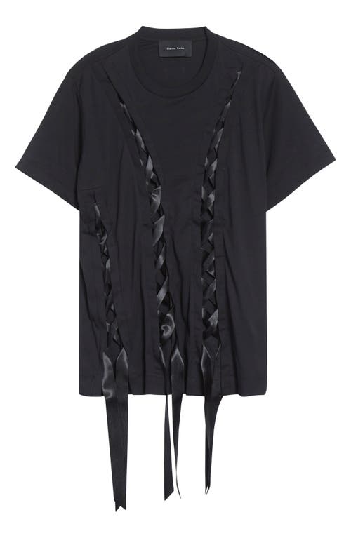 Simone Rocha Unraveling Ribbon Inset T-shirt In Black