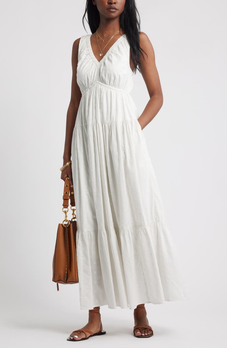 Treasure & Bond Shirred Cotton Blend Jacquard Sundress, Alternate, color, White Blanc