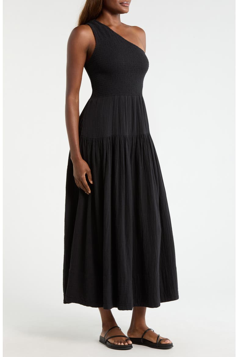 New Smocked Tiered Cover-Up Maxi Dress, Alternate, color, BLACK