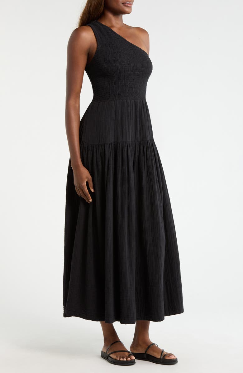 Elan New Smocked Tiered Cover-Up Maxi Dress, Alternate, color, Black