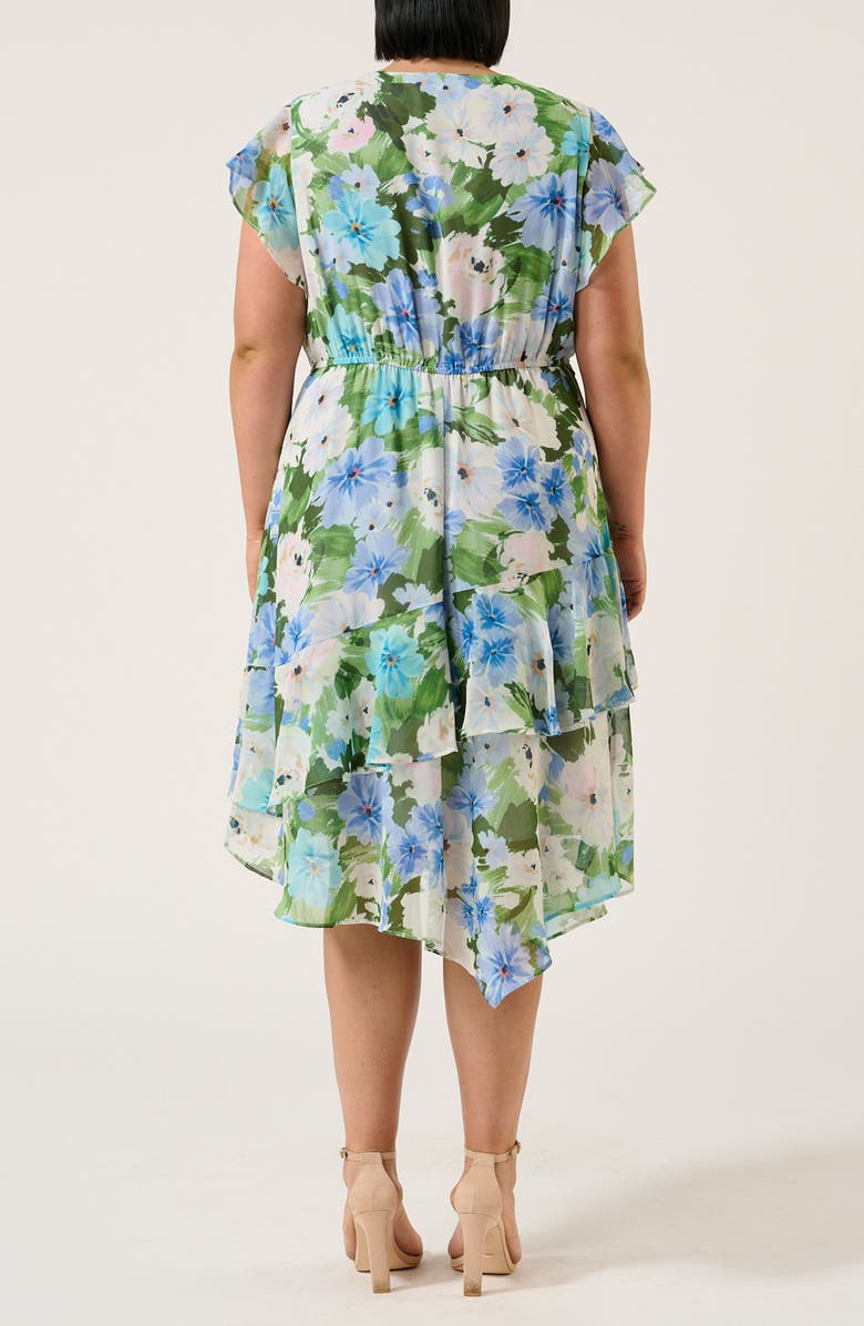 Estelle Aqua Floral A-Line Dress, Alternate, color, 