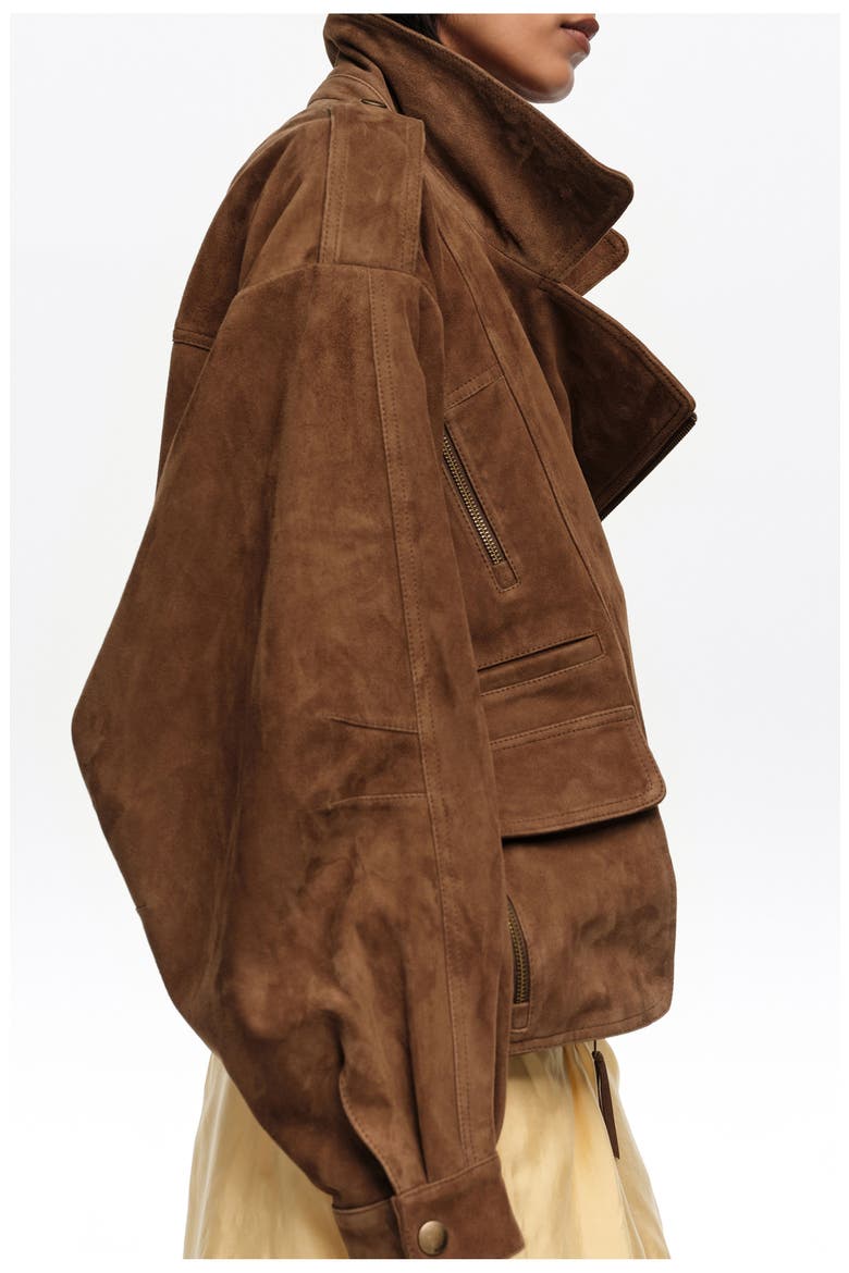 Double-Front Suede Jacket, Alternate, color, DARK OLIVE
