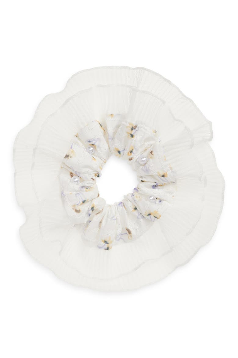 Pretty Plissé Scrunchie, Main, color, IVORY MULTI