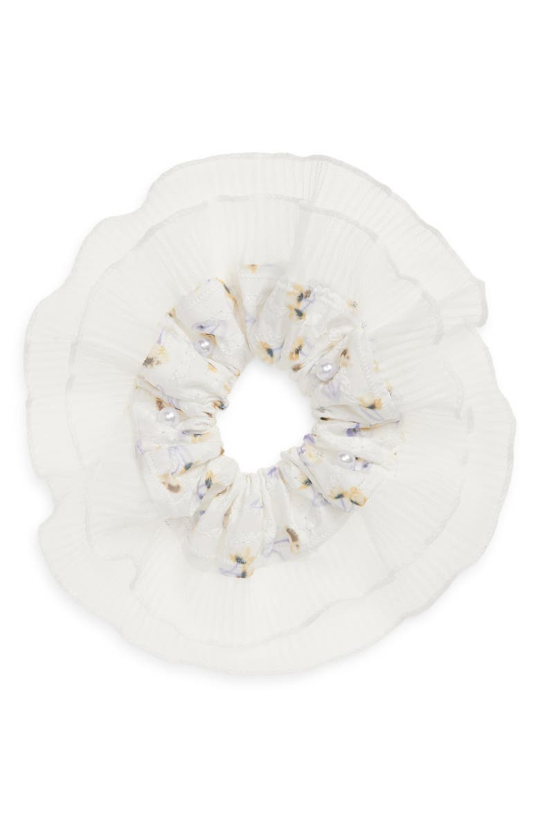 BP. Pretty Plissé Scrunchie, Main, color, Ivory Multi