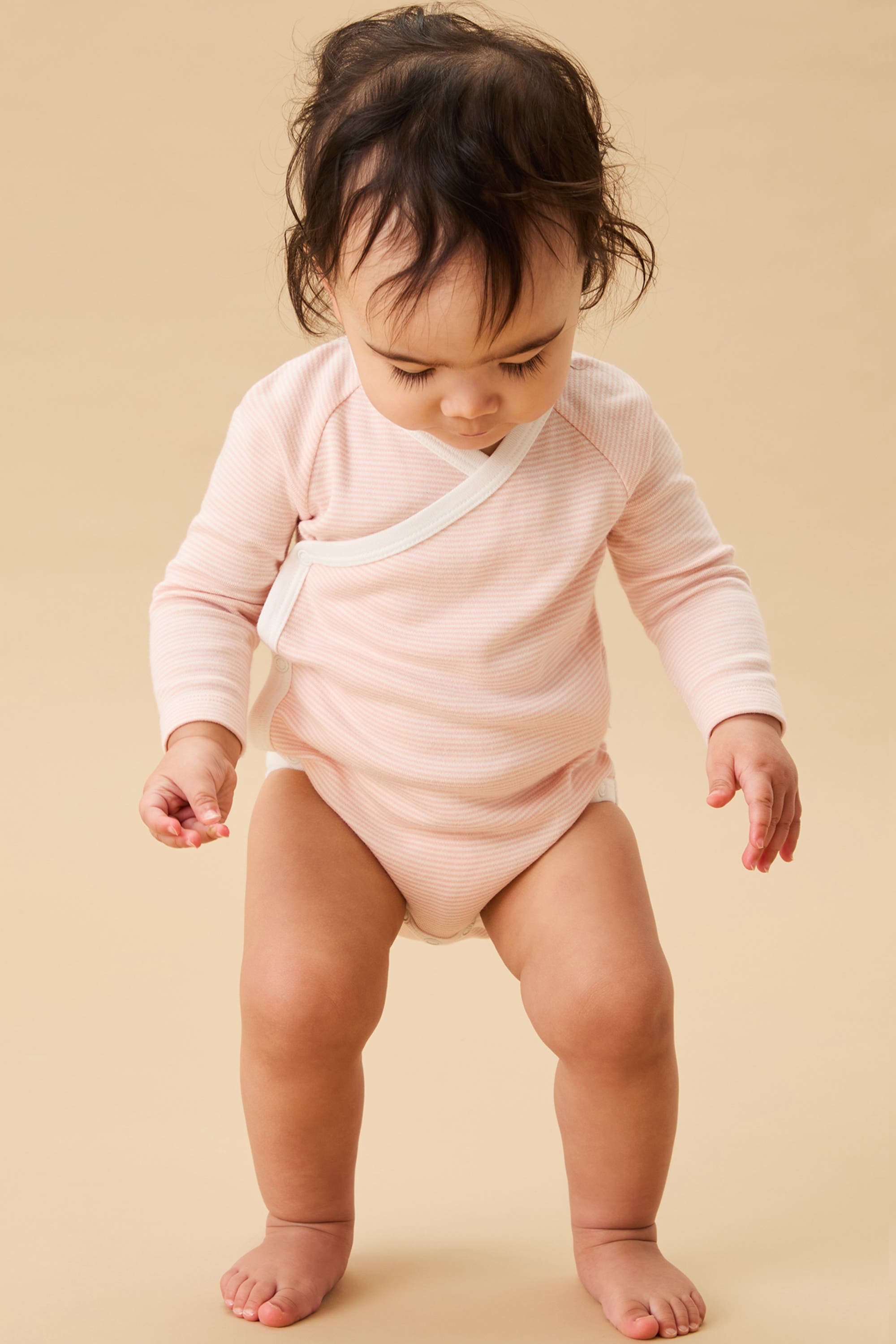 Mori Kids'  Long Sleeve Kimono Bodysuit In Pink