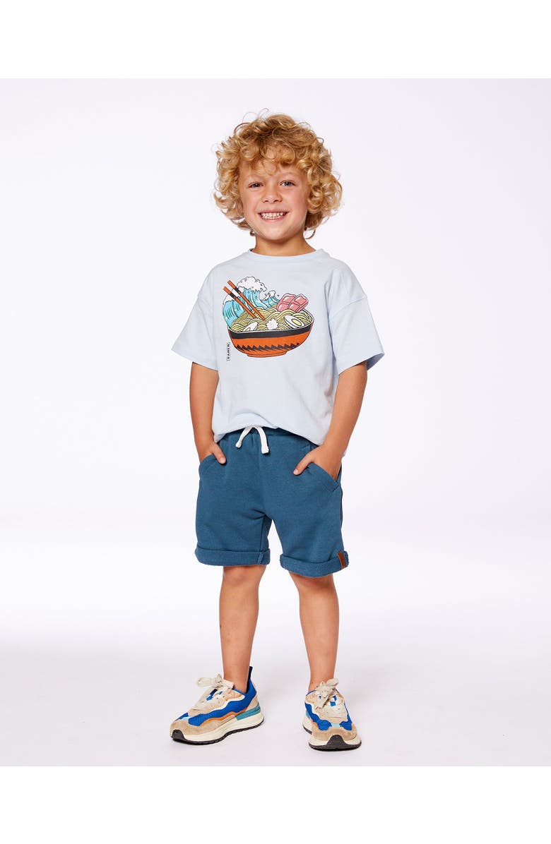 Deux par Deux Little Boy's Short Sleeve Graphic Tee Blue And Ramen, Alternate, color, Blue And Ramen