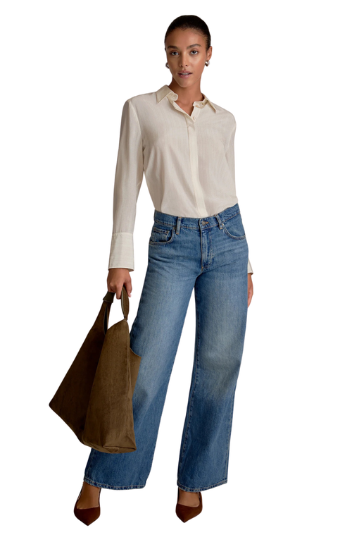 M.m.lafleur Mira Printed Washable Silk Anywhere Shirt In Neutral