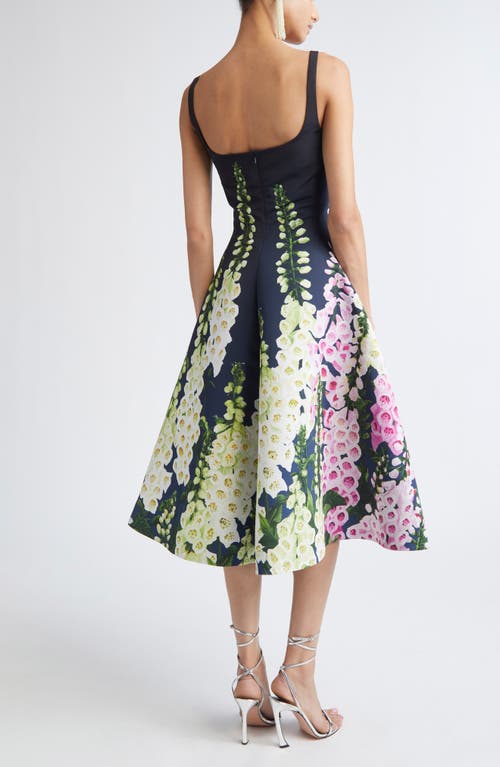 Oscar De La Renta Multi Foxglove Degrade Printed Faille Midi Cocktail Dress In Blue