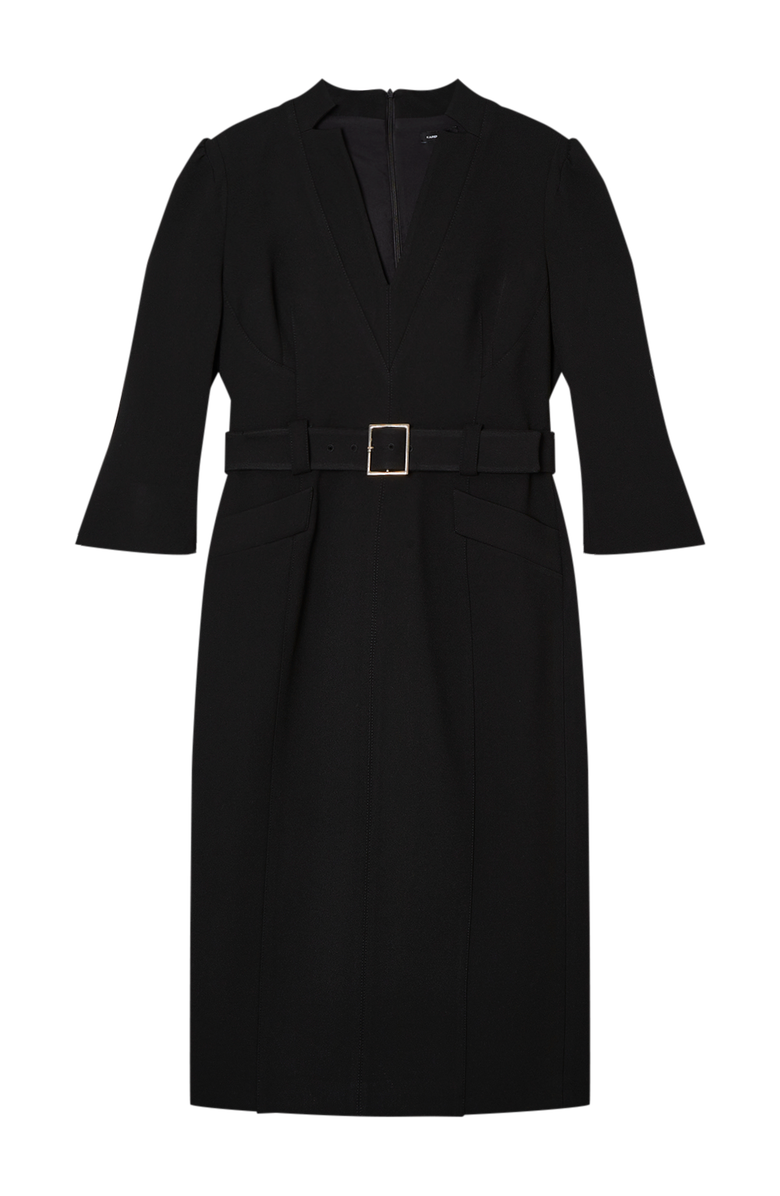 Karen Millen 3/4 Sleeve Belted Midi Dress, Alternate, color, Black