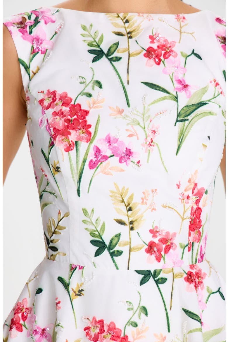 Adele Sequin Detail Floral Midi Dress, Alternate, color, WHITE