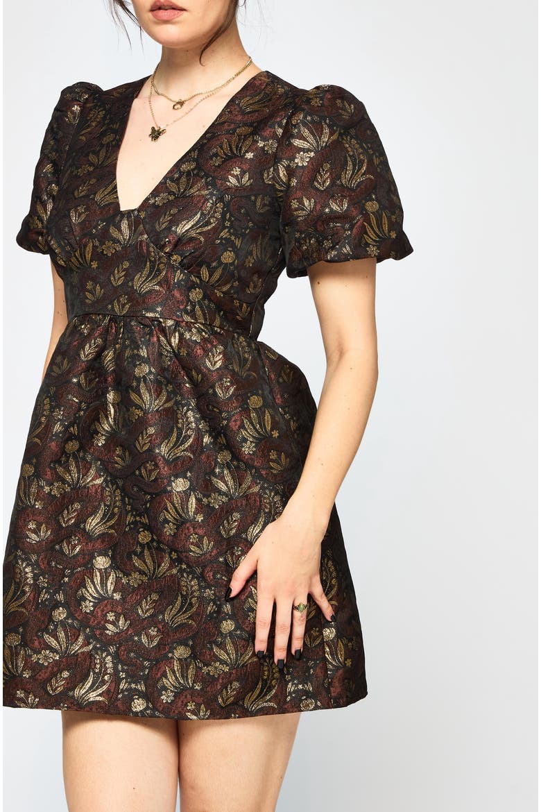 Rena Snake Jacquard Mini Dress, Alternate, color, Brown