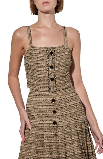 Ming Wang Metallic Tweed Crop Top In Brown