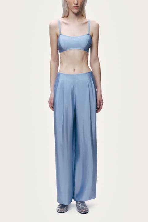 Wide Leg Pleat Front Trousers
