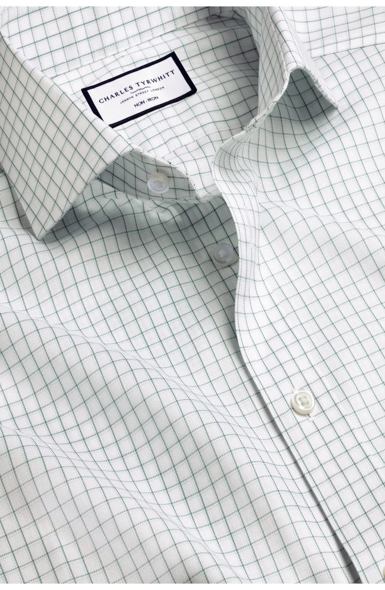 Charles Tyrwhitt Check Non-Iron Twill Cutaway Slim Fit Shirt Single Cuff, Alternate, color, Atlantic Green
