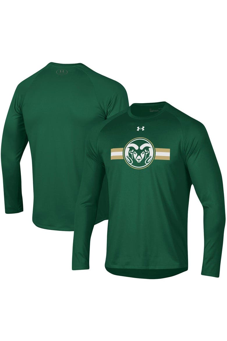 Men's Under Armour Green Colorado State Rams Logo Stripe Performance Raglan Long Sleeve T-Shirt, Alternate, color, Green