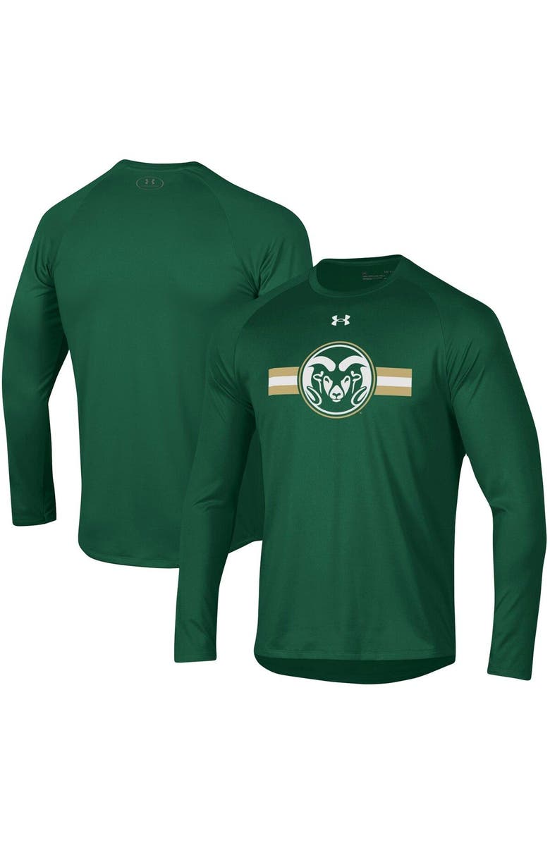 Under Armour Men's Under Armour Green Colorado State Rams Logo Stripe Performance Raglan Long Sleeve T-Shirt, Alternate, color,