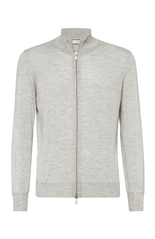 Brunello Cucinelli Men High-necked Cashmere Cardigan With Zip In Gray