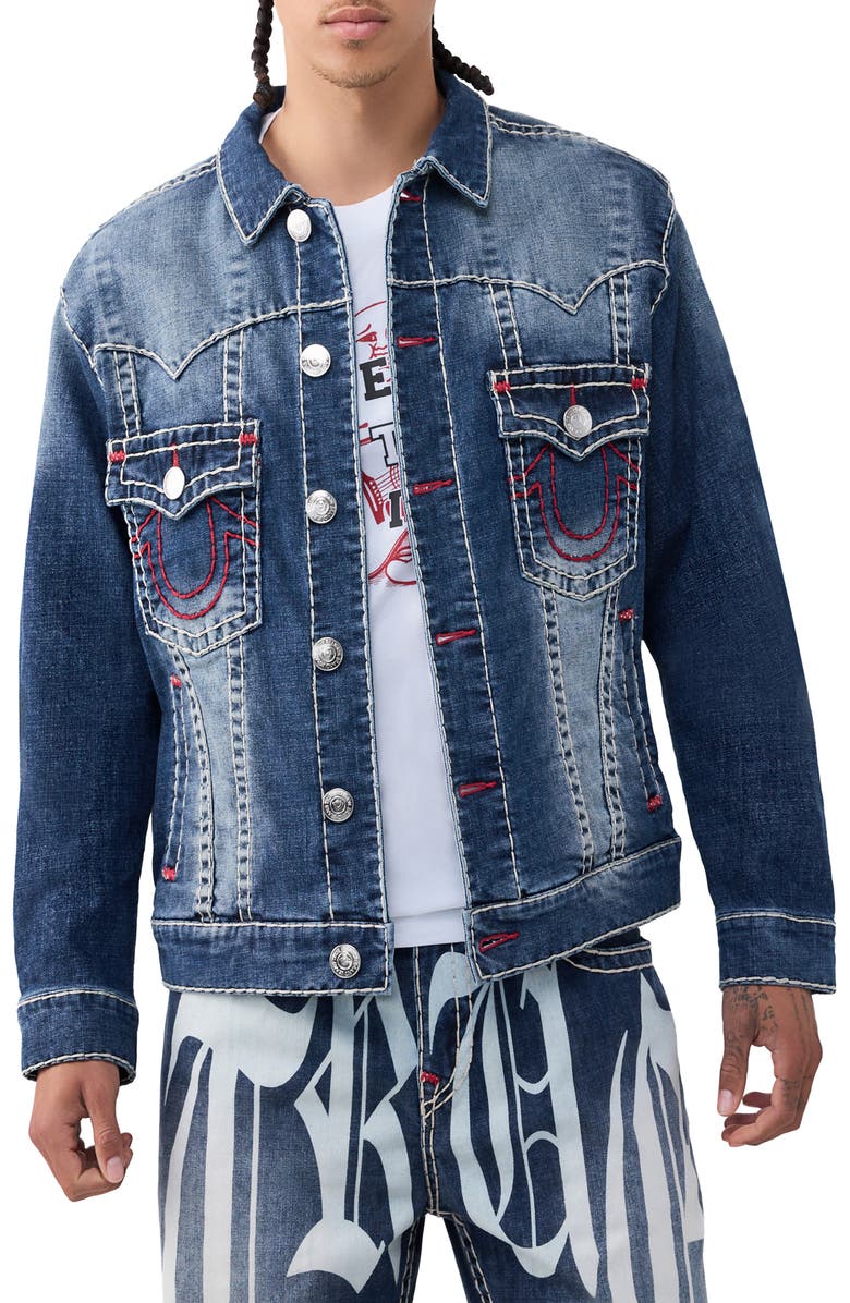 True Religion Jimmy Super T Oversize Button-Up Trucker Jacket, Main, color, Nocturne Drive Dark Wash